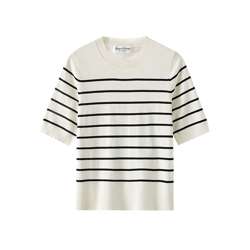 Marc O'Polo/MOP 2024夏季新款纯棉圆领条纹薄款短袖套头针织衫女 白底条纹A19 S 165