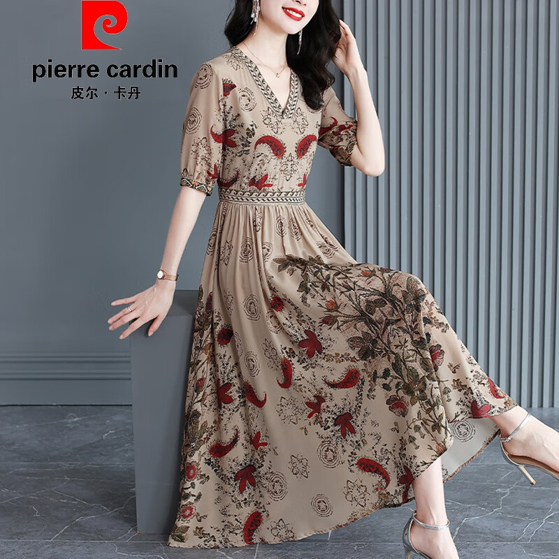cardin)官方高端高端气质真丝连衣裙夏季女法式复古奢华大牌桑蚕丝