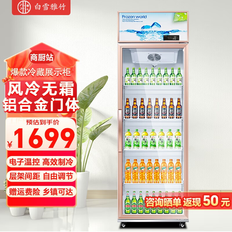白雪雅竹展示柜冷藏大容量饮料柜冰柜商用保鲜柜超市玻璃门冰箱立式