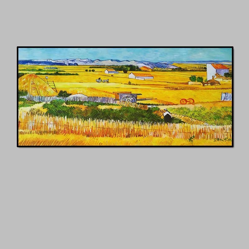 纯手工油画梵高临摹麦田丰收客厅装饰画横版沙发背景墙挂画手绘 麦田