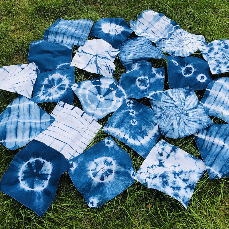 oqb扎染方巾成品原创草木染手帕diy设计蓝染布料手绢礼品 28*28方巾10