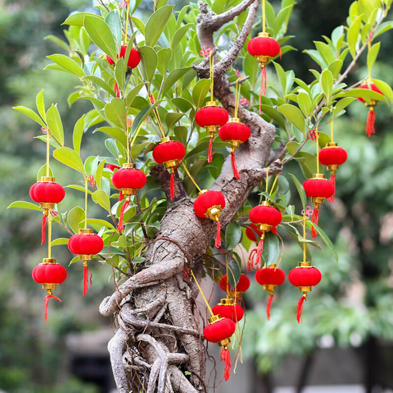仕彩元宵节迷你植绒小灯笼挂树上乔迁结婚装饰过年用品室内盆景30个装