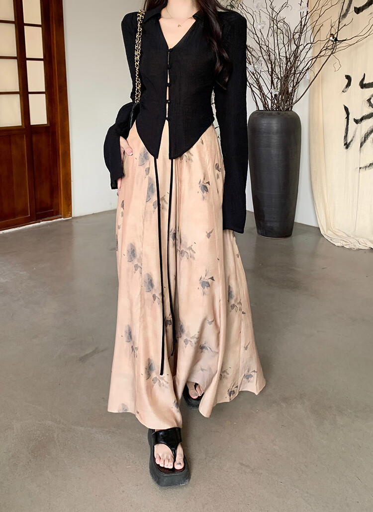 狮奥利兴叽咕叽咕家大码大码女装胖mm国风阔腿裤套装女夏季遮肉显瘦