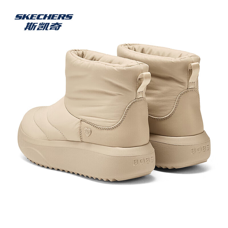 斯凯奇（Skechers）女士时尚厚底增高防滑加绒棉鞋中筒靴冬季新品耐滑保暖时尚 自然色/NAT 37