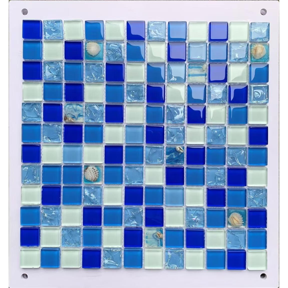 福西西蓝色水晶贝壳冰裂石材马赛克游泳池鱼池卫生间餐厅地中海背景墙砖 2.3CM深蓝贝 3030