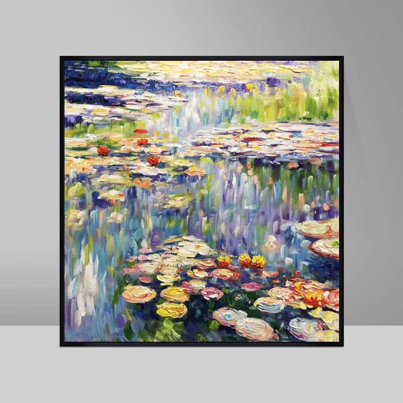 彩象【高端手绘油画】世界名画莫奈睡莲临摹手绘油画手工挂画玄关装饰