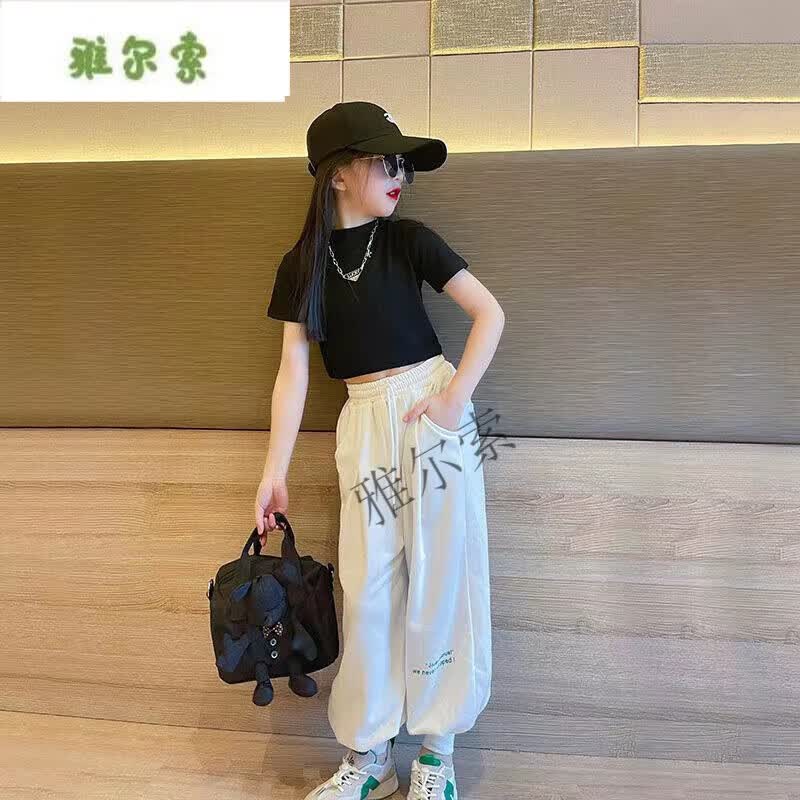 雅尔索爵士舞服装女童露肚脐装儿童舞蹈夏街舞套装练功服露脐潮酷女孩 上衣 150 cm