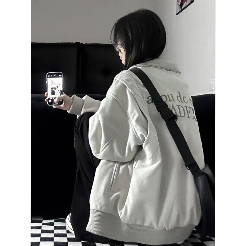 男棒球服外套男女秋冬季潮牌设计感小众上衣情侣 kkxsfs-j4066灰色 m