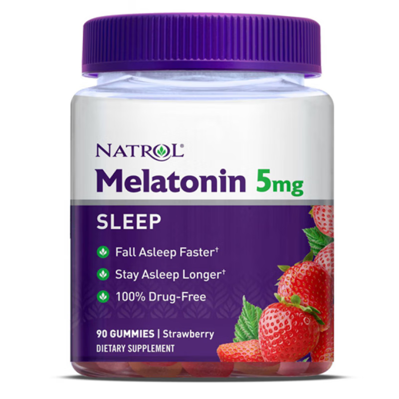 美国进口 natrol melatonin 10mg 5mg 草莓味褪黑素软糖 紫红色