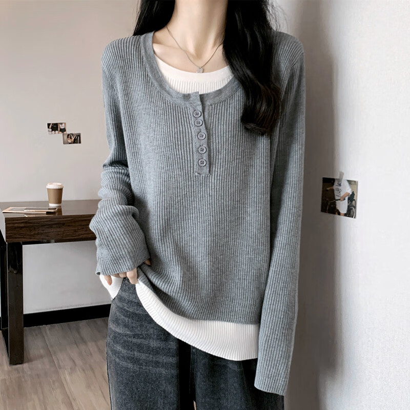 皮尔卡丹(pierre cardin)假两件针织衫女春秋季女装2024新款洋气撞色