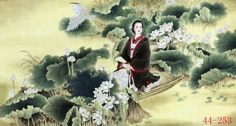 国画古装美女荷塘美人图客厅办公室会议室茶楼装饰画 33253 普通版