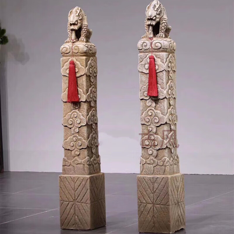 复古石头柱子汉白玉栓马柱户外门口庭院石柱 吸水兽20x20x12cm0(单个)