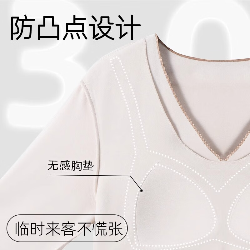 内茵带胸垫睡衣女春秋款长袖宽松休闲可外穿防凸点大码家居服套装薄款 奶茶白（上衣） 均码 XLXXL (体重120-140斤)