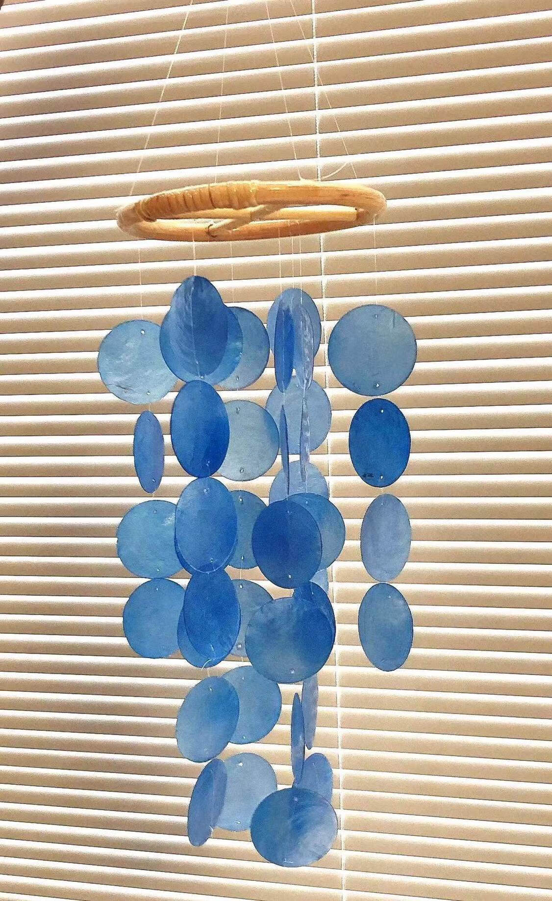 风韩国儿童房挂饰贝壳风铃空中吊饰家居装饰挂饰成品 风铃 蓝色(40片)