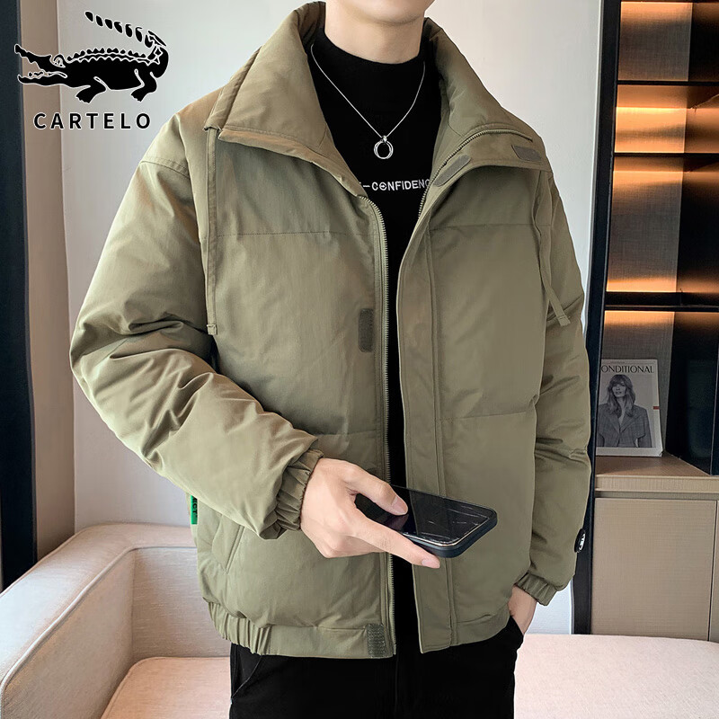 卡帝乐鳄鱼（CARTELO）棉服男冬季潮流保暖棉袄外套男士加厚宽松棉衣上衣 苔绿色 XL 