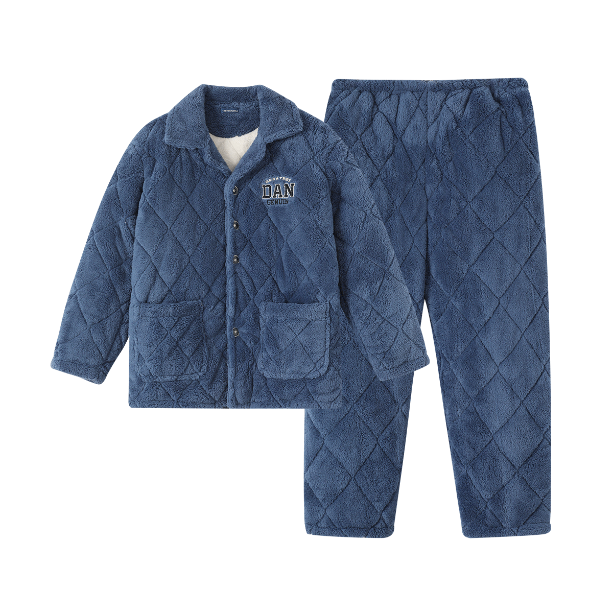 香蜜闺秀【三层夹棉加厚】男士睡衣秋冬新款长袖可外穿保暖男士家居服套装 W3424013宝蓝 XL