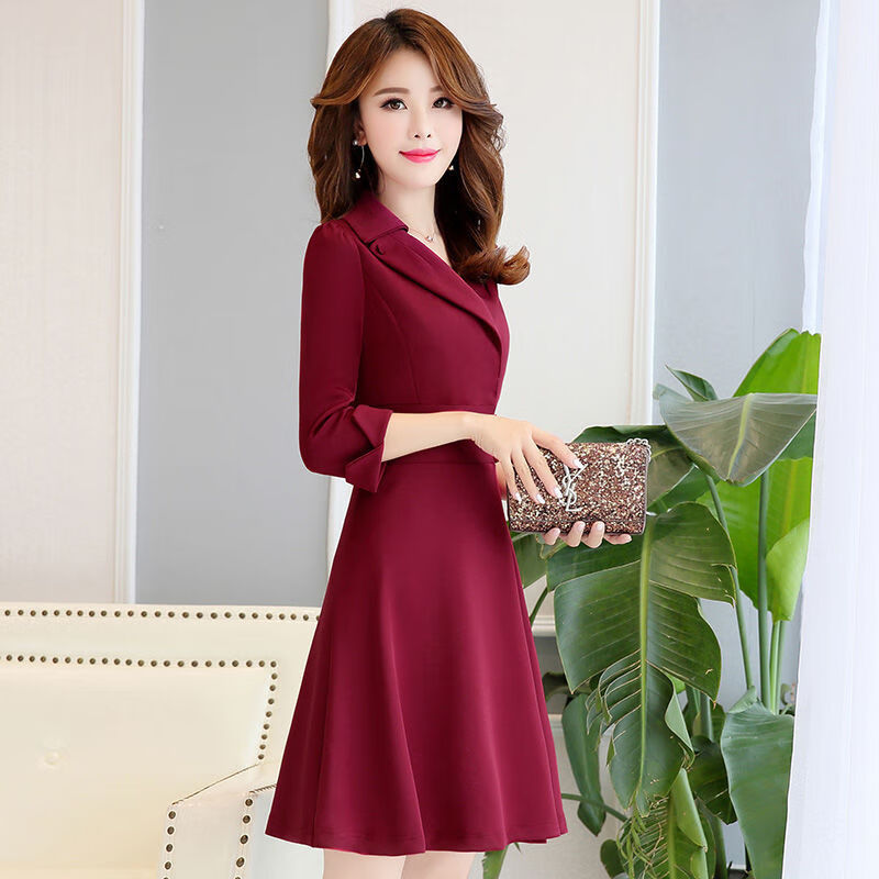 为知树春秋款小个子长袖连衣裙女装韩版气质女人味遮肚子显瘦打底裙子