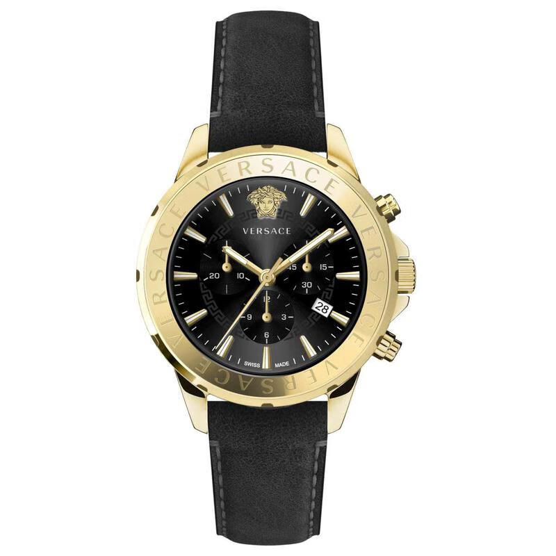 范思哲(versace)男表 chrono系列时尚休闲多功能黑色表盘石英手表vev