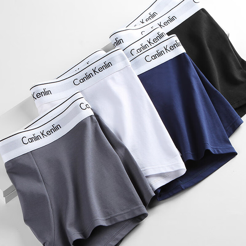 CK内裤男士内裤纯棉透气平角运动弹力本命年大红色四角短裤头裤衩 A2CK 黑色+黑色+浅灰+浅灰 M 推荐90-110斤