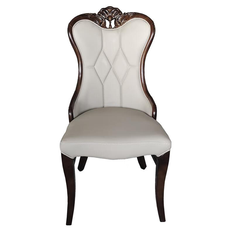 居澜格欧式椅子北欧轻奢餐椅美式雕花实木椅子软包靠背餐椅家用酒店