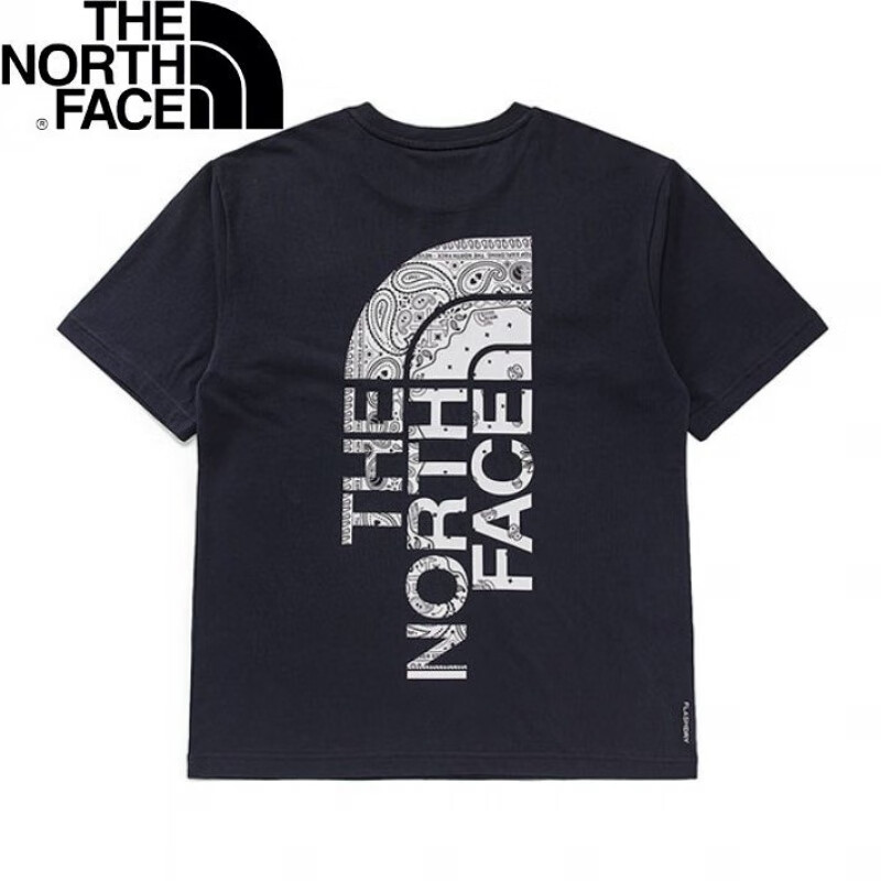 北面黑标腰果花字母经典自然之旅圆领套头短袖t恤情侣新款大码 黑色大