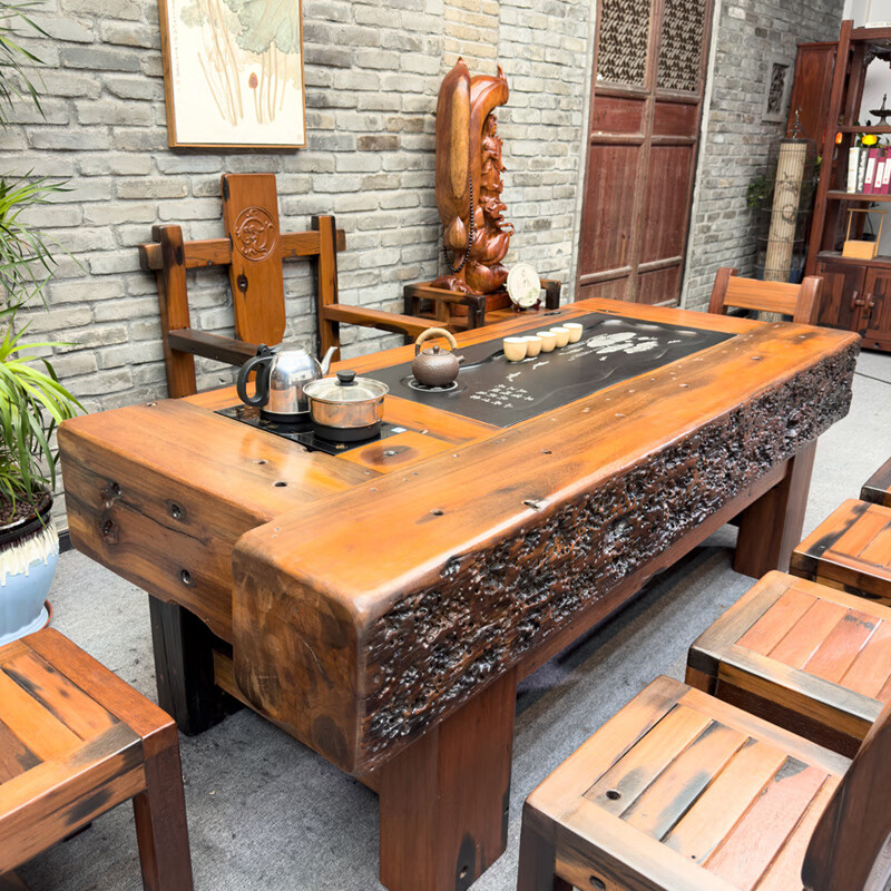 卡诺驰 canolchiy船木茶桌办公室商用接待老船木喝茶桌椅客厅原木茶几