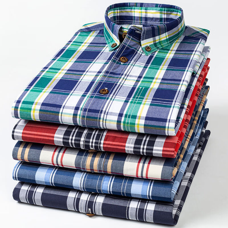 JEEP SPIRIT男士高档春秋纯棉全棉碳素磨毛长袖格子休闲衬衫薄款中青年衬.衣 TF161 3XL 43 155-165斤