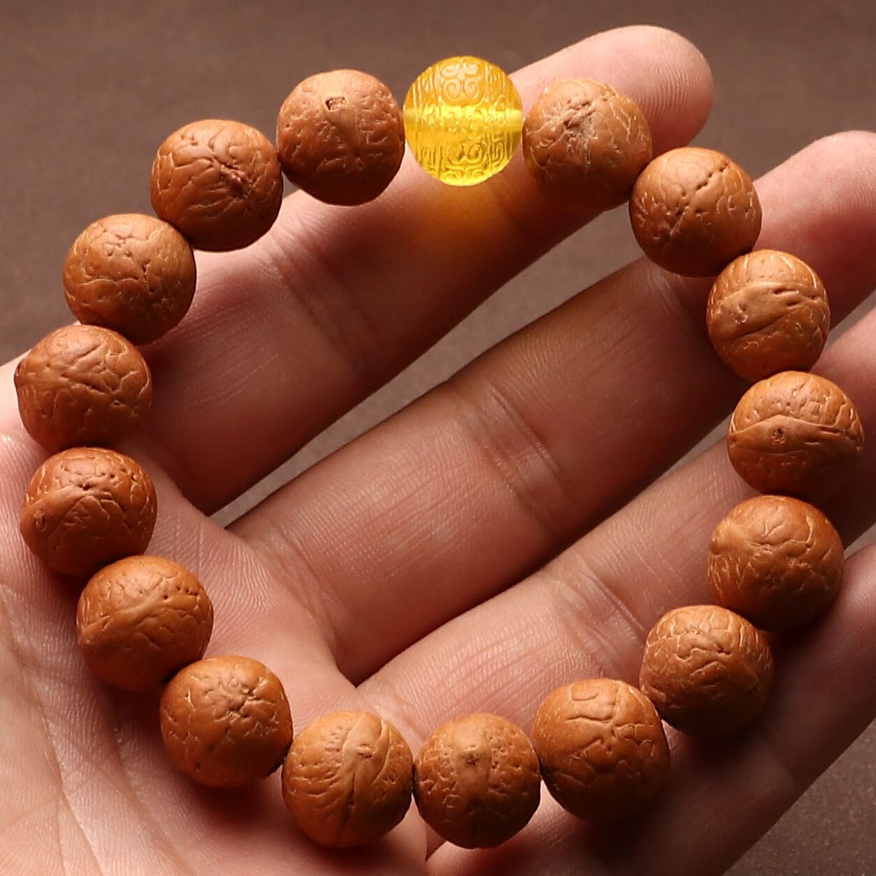 尼泊尔黄皮凤眼菩提子手串手持佛珠文玩男女款念珠原籽正圆单圈 单圈