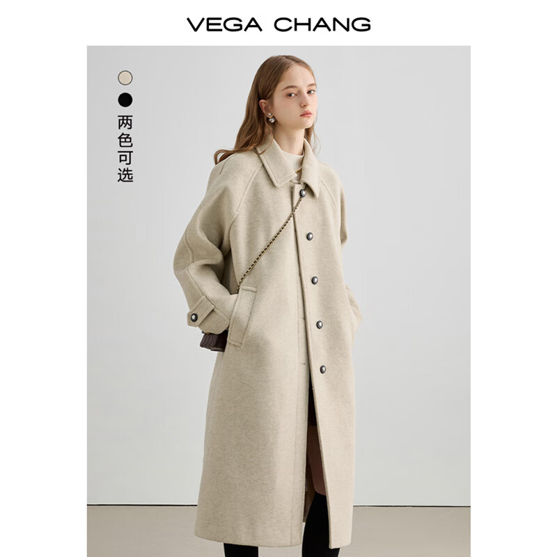 VEGA CHANG新年毛呢外套女2025年秋冬新款加厚大衣小个子高级感 燕麦色 S
