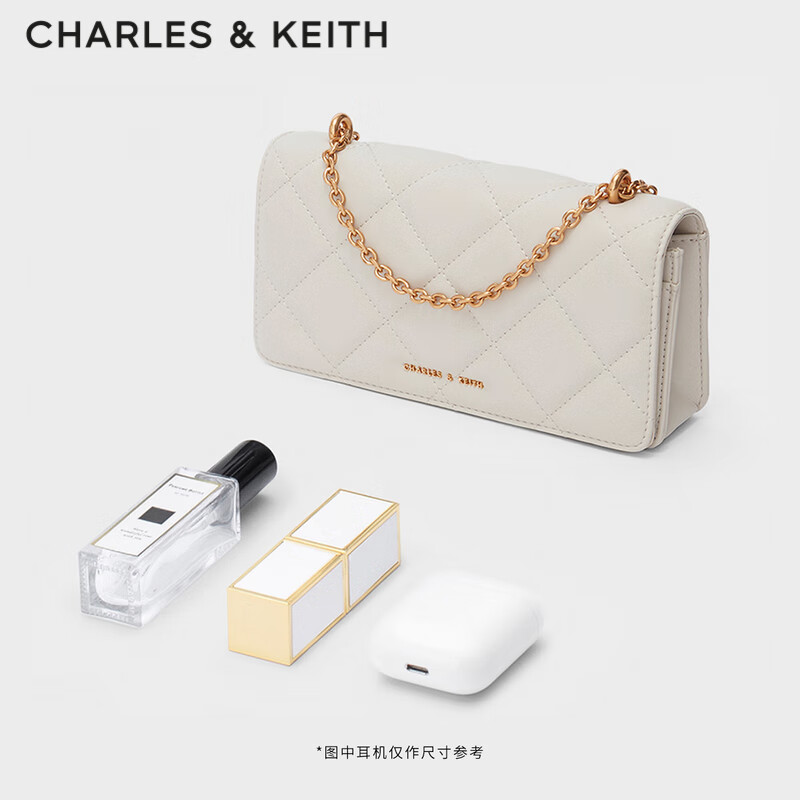 CHARLES&KEITH质感菱格链条小方钱包女包包女包生日礼物女CK6-10680924 Cream奶白色 XS