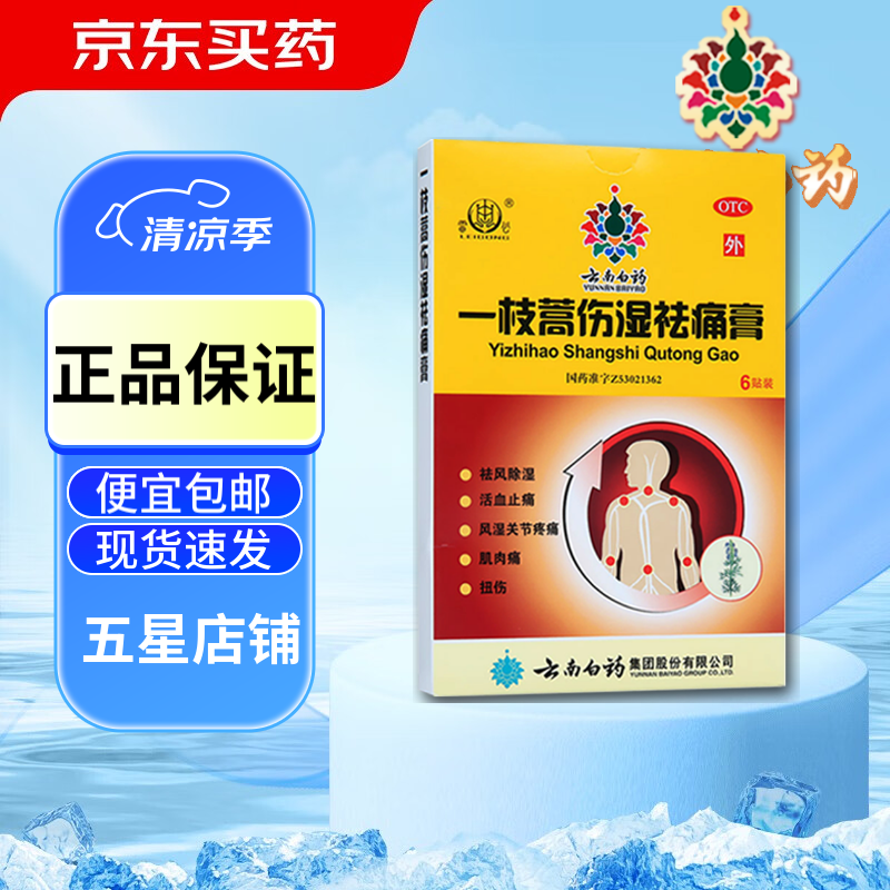 云南白药 一枝蒿伤湿祛痛膏7cm*10cm*6贴祛风除湿活血止痛风湿关节痛