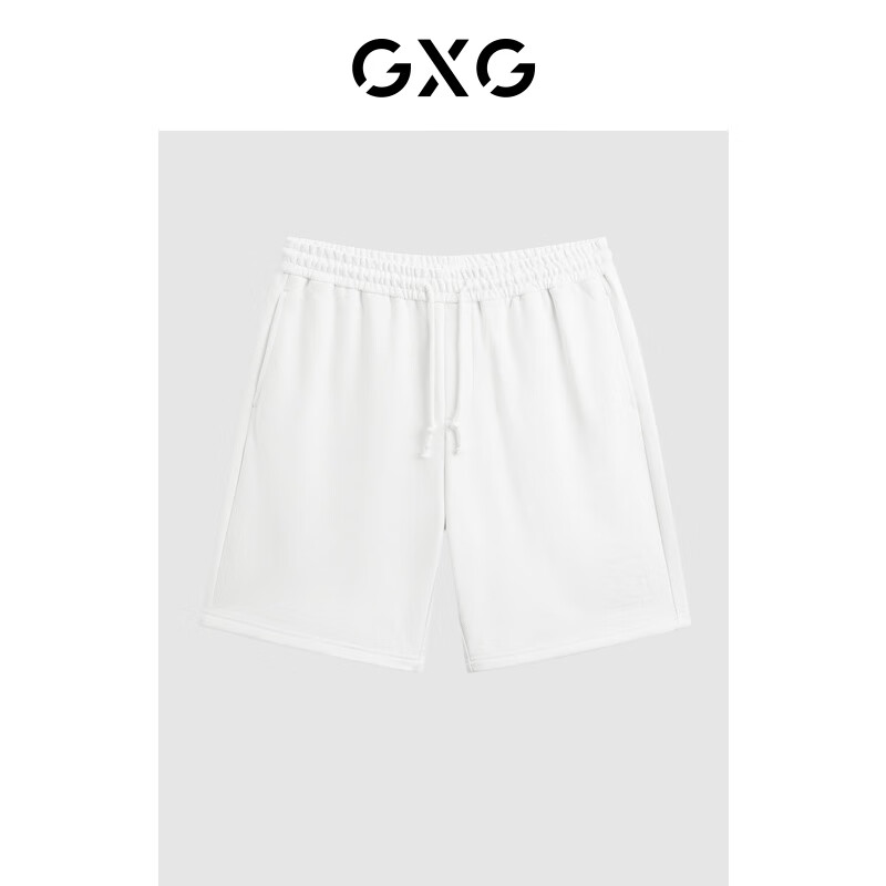GXG男装 商场同款 白色棉质粗肌理抽绳绣花直筒短裤 GEX12213692 白色 170/M