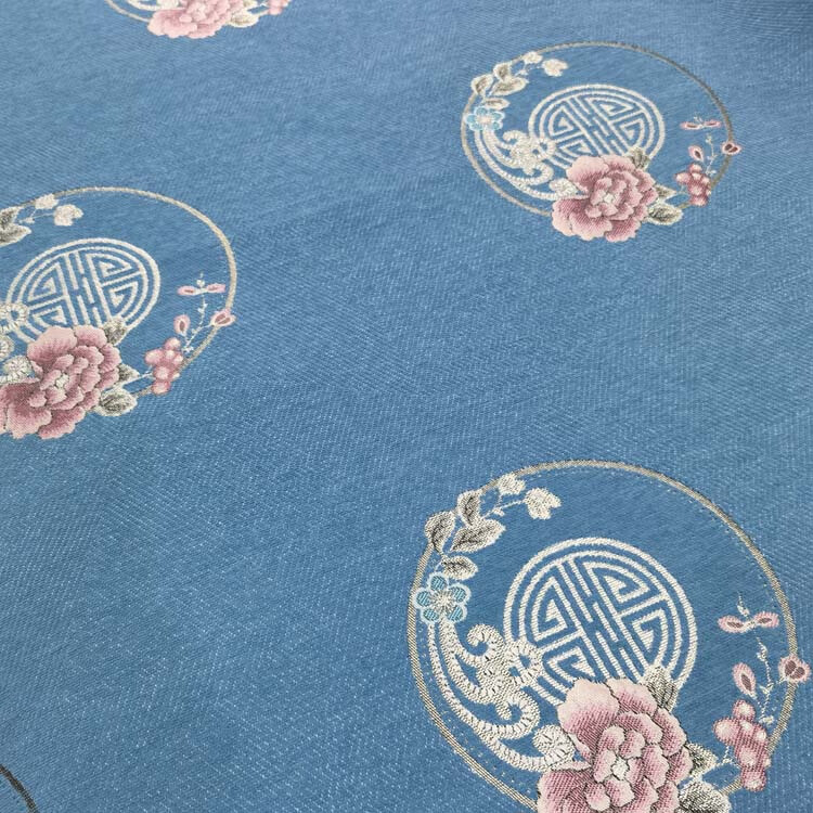 萌依儿沙发布料自己做雪尼尔中式沙发布料雪尼尔色织面料宽2.8米防滑布 花想蓉-深蓝(单层布 )幅宽2.8米