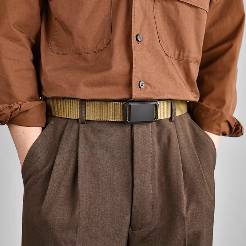 自动扣腰带男战术机能风工装潮休闲男款帆布皮带年轻人军训裤腰带 天湖蓝 140cm 尺码