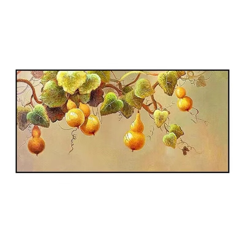 艺幻纯手绘油画新中式五福临门玄关装饰画客厅寓意壁画横版葫芦挂画