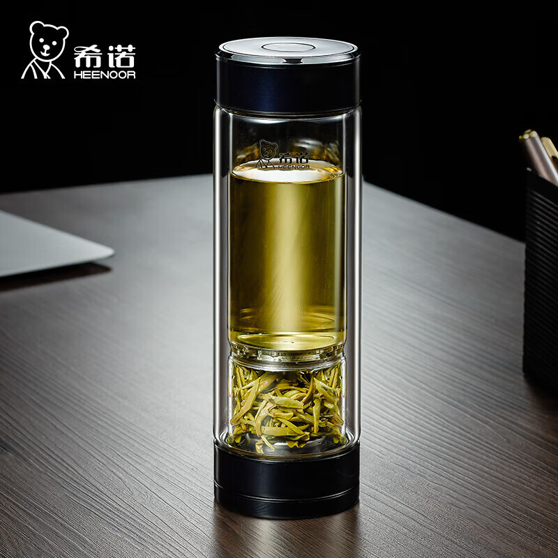 希诺双层玻璃杯磁吸式茶水分离杯子男高档茶杯水杯XN-7013紫罗兰370mL