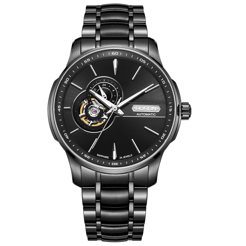 劳士顿(rosdn)手表男款自动机械男表镂空男士腕表2024热款钢带24小时