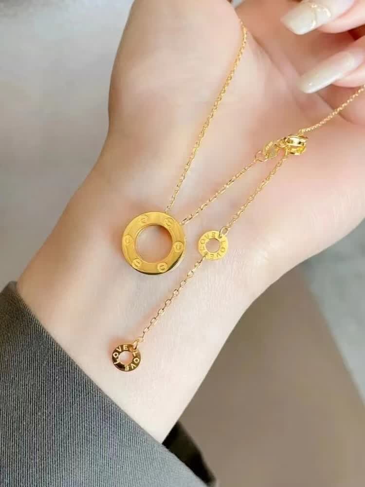 999足金几何项链5g金三圈延长链正反两戴生日礼物 圆饼吊坠(中号)约2