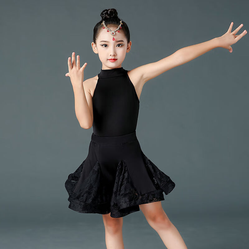 爱麦依好看的拉丁舞演出女童短袖大裙摆舞蹈服装比赛演出小朋友夏天穿