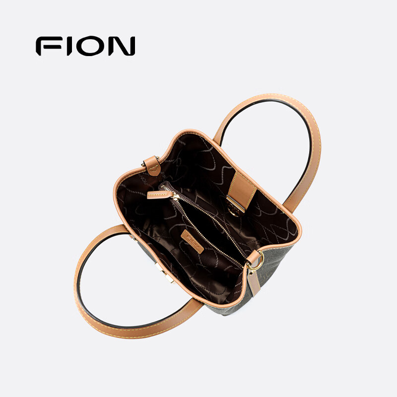 菲安妮（FION）女包新款水桶包时尚手提桶包单肩斜挎包女士包包生日礼物 啡/驼（小款）