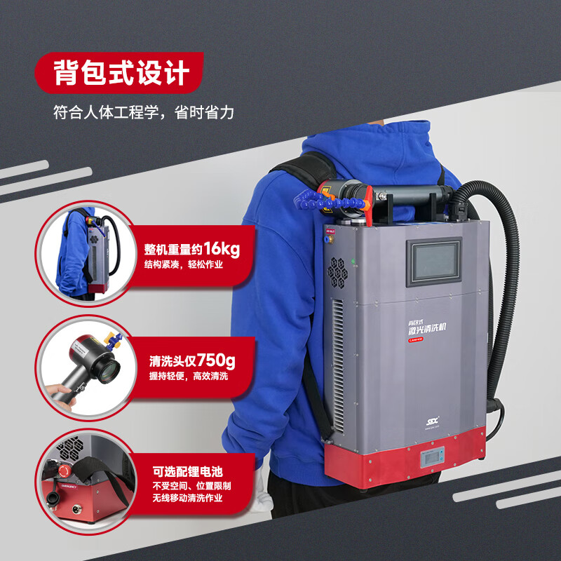 sfx激光3000w除漆清洗机工业金属非接触大功率手持式背包式除锈机 cj