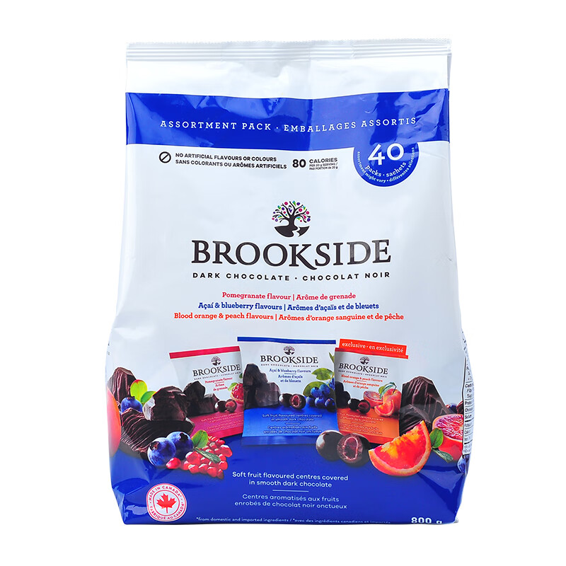 布鲁克塞得（Brookside）贝客诗加拿大蓝莓水果汁夹心黑巧克力豆糖果休闲零食 贝客诗 袋装 800g 【3口味独立包装