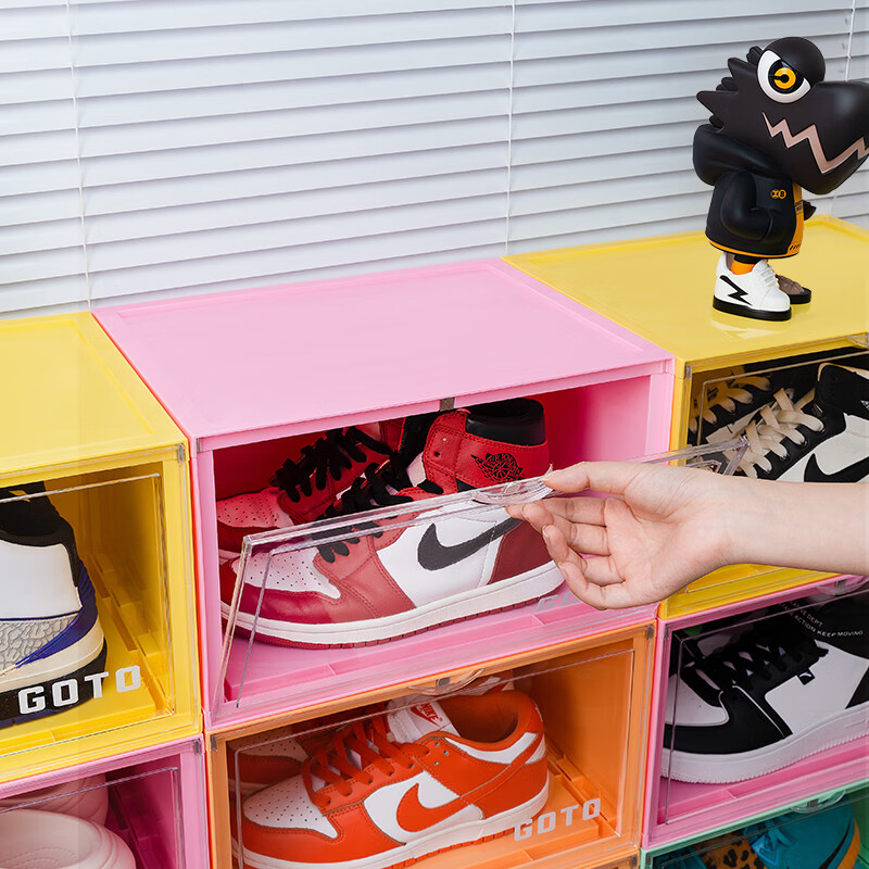 GOTO 马卡龙多色AJ鞋盒透明侧开收纳盒防氧化网红收藏鞋墙防尘鞋柜 马卡龙色系组合6个（每个色1个） 36*28*22