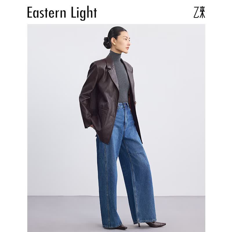 乙来（EASTERN LIGHT）西装外套女新款棕色皮衣宽松夹克上衣春秋款高级感小香风潮流 红棕色 L