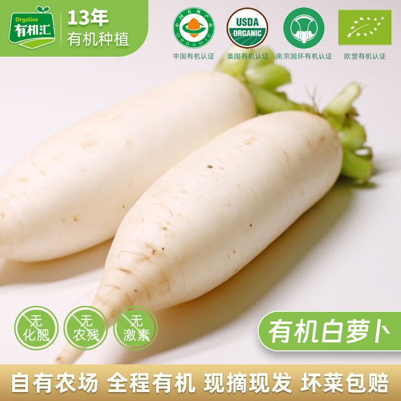 有機(jī)匯有機(jī)白蘿卜 大蘿卜煲湯火鍋有機(jī)蔬菜 全程有機(jī)種植 營(yíng)養(yǎng)無(wú)農(nóng)殘 500g