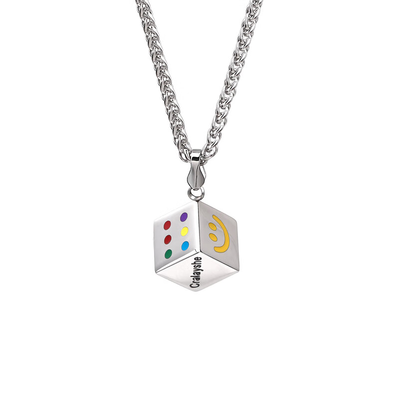 芳北怡嘻哈幸运笑脸骰子项链潮牌男个性吊坠设计感小众情侣一对 字母