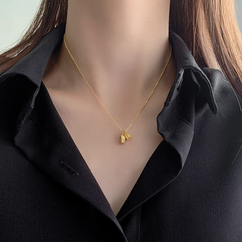 两世欢项链钛钢金色莲蓬锁骨链小众设计感不掉色饰品
