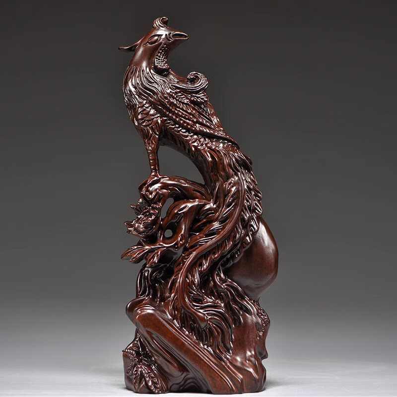 之柠木雕火凤凰摆件朱雀工艺品电视柜装饰新婚乔迁新居送礼 木质精雕