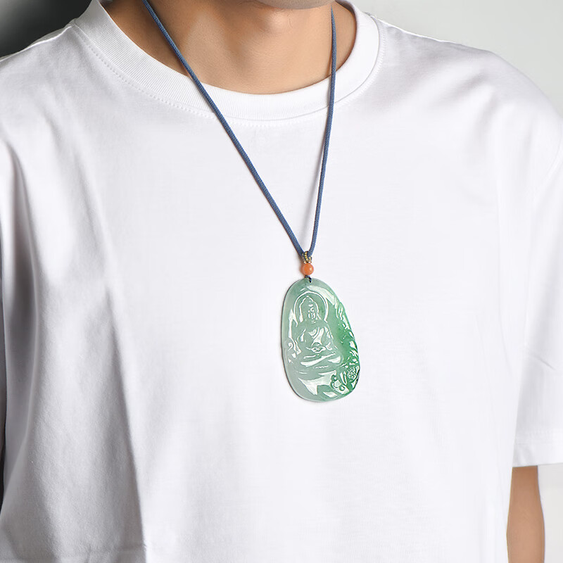 可玉可求直播选货 孤品翡翠观音吊坠男士 冰飘花玉观音 玉石观音菩萨项链 品牌珠宝