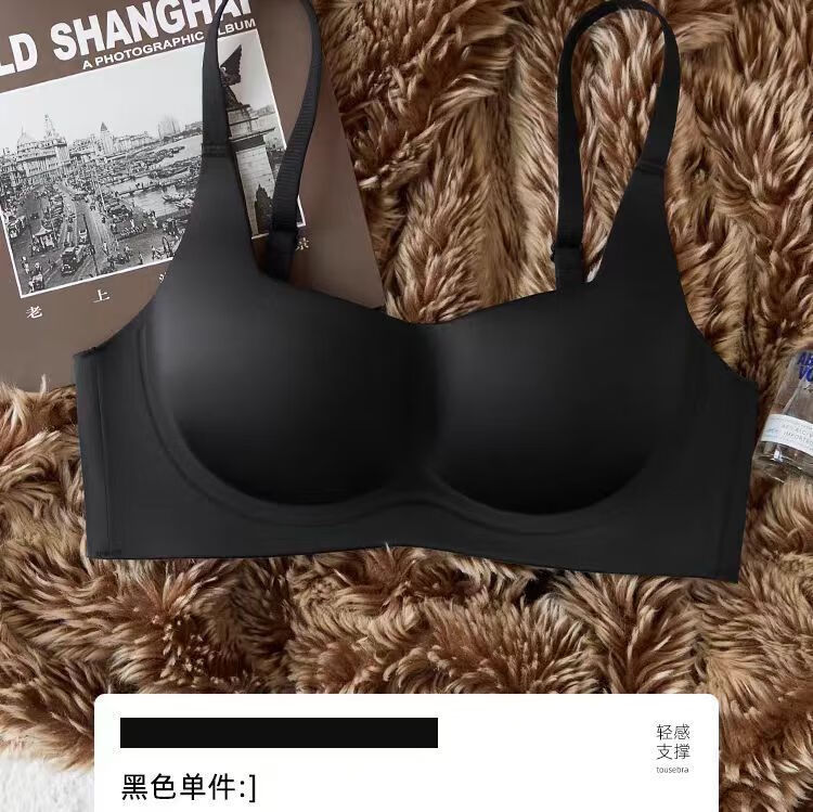 奈斯古内衣女无痕薄款显瘦女小胸聚拢上托防下垂软支撑无钢圈收副 灰绿-单件 XL(80C/85AB）